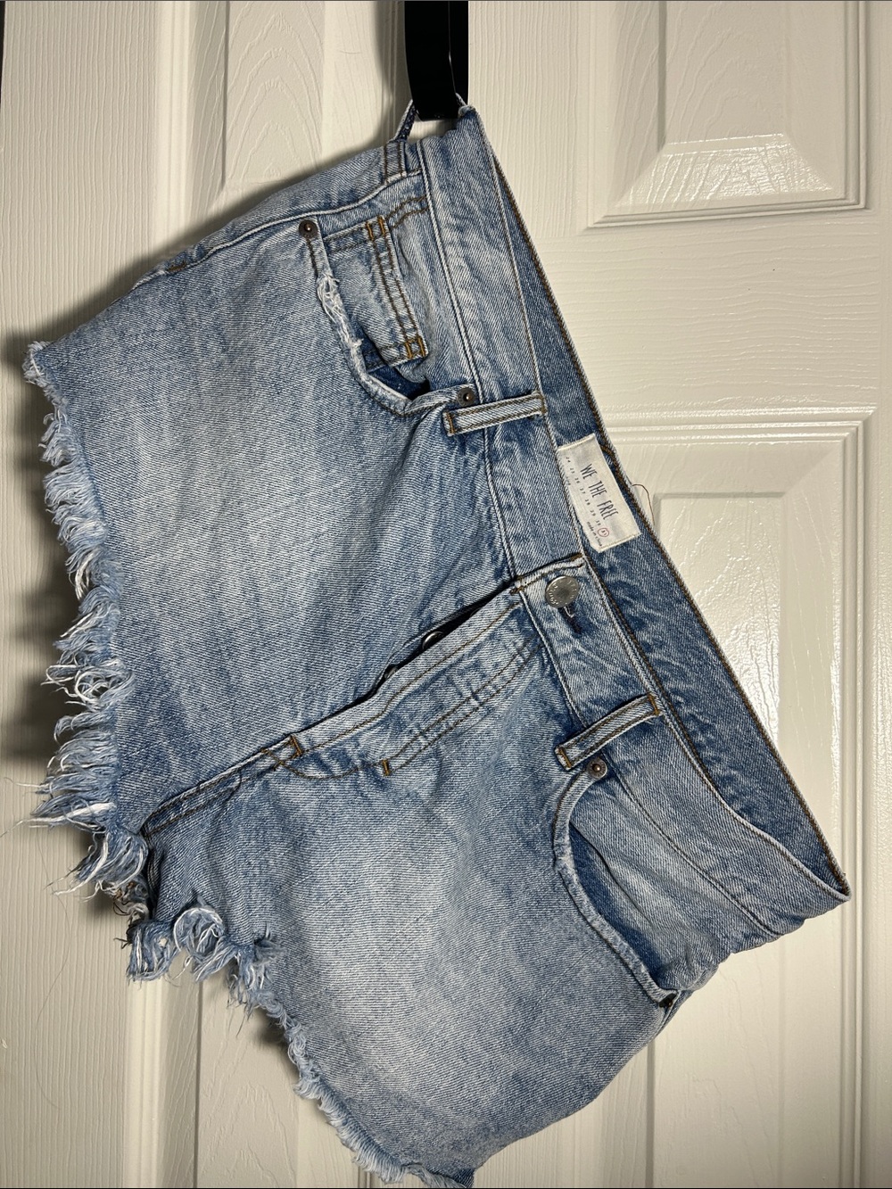 We The Free Light Blue Frayed Hem Denim Shorts